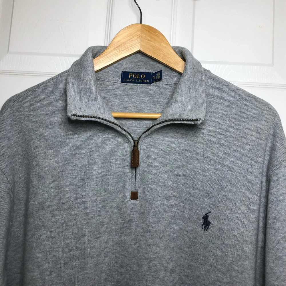 Polo Ralph Lauren Cotton Gray Embroidery Pony‎ 1/4 Zipper Pull Over Sweater XL